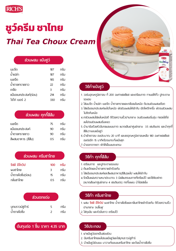 สูตรขนม 10 บาท สูตรจากริชส์ รังสรรค์ด้วยวิปปิ้งครีมสูตรประหยัด ริชส์ อีโควิป และ แวลลิว ไพรด ที่ลดต้นทุนได้มากกว่า
