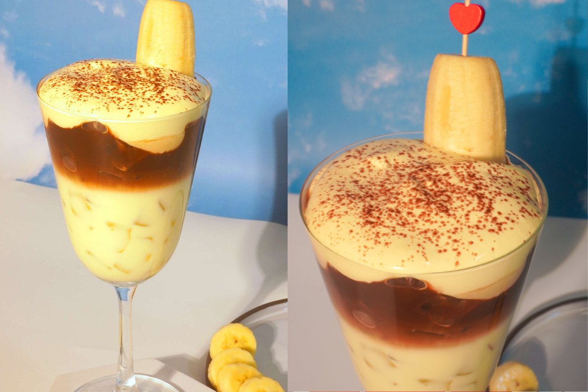 กาแฟลาเต้กล้วยท็อปดัลโกน่ากล้วย